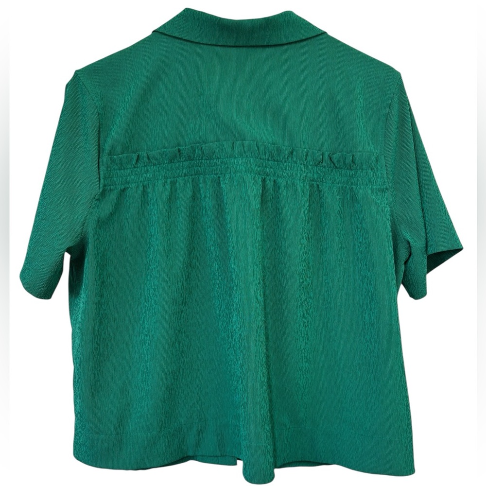 Athleta Women's Echo Dark Green Button Down Collared Crop‎ Top Size SP - Picture 6 of 8
